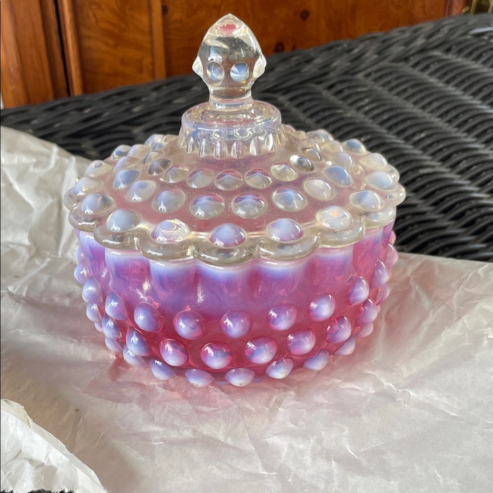 Fenton Rate Vintage Cranberry Opalescent Hobnail Glass Glass Candy Dish